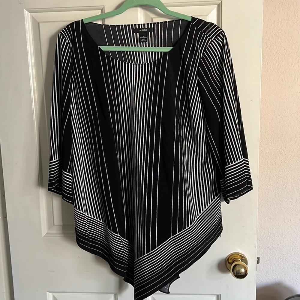 Alfani Black and White Striped Tunic Top